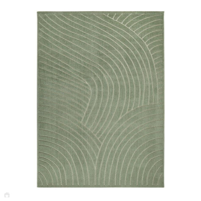 Maze MAZ105 Modern Geometric Metallic Shimmer Carved Hi-Lo Soft-Touch Polyester Low Profile Short Pile Moss Green Rug 200x290cm
