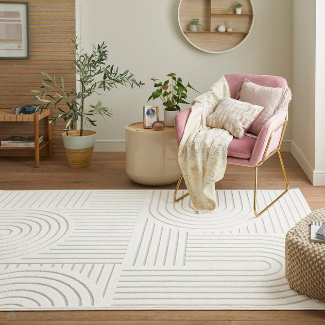 Maze MAZ106 Modern Geometric Metallic Shimmer Carved Hi-Lo Soft-Touch Polyester Low Profile Short Pile Warm Ivory Rug-Concept Looms-Rug Love - The Most Loved Rug Store