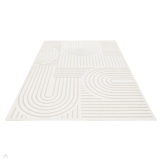 Maze MAZ106 Modern Geometric Metallic Shimmer Carved Hi-Lo Soft-Touch Polyester Low Profile Short Pile Warm Ivory Rug-Concept Looms-Rug Love - The Most Loved Rug Store