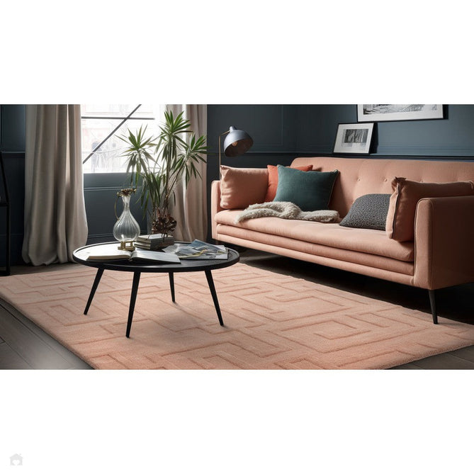 Maze Modern Geometric Hand-Carved Hi-Low Textured Wool Blush Rug-Asiatic Carpets-Rug Love - The Most Loved Rug Store