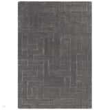 Maze Modern Geometric Hand-Carved Hi-Low Textured Wool Charcoal Grey Rug