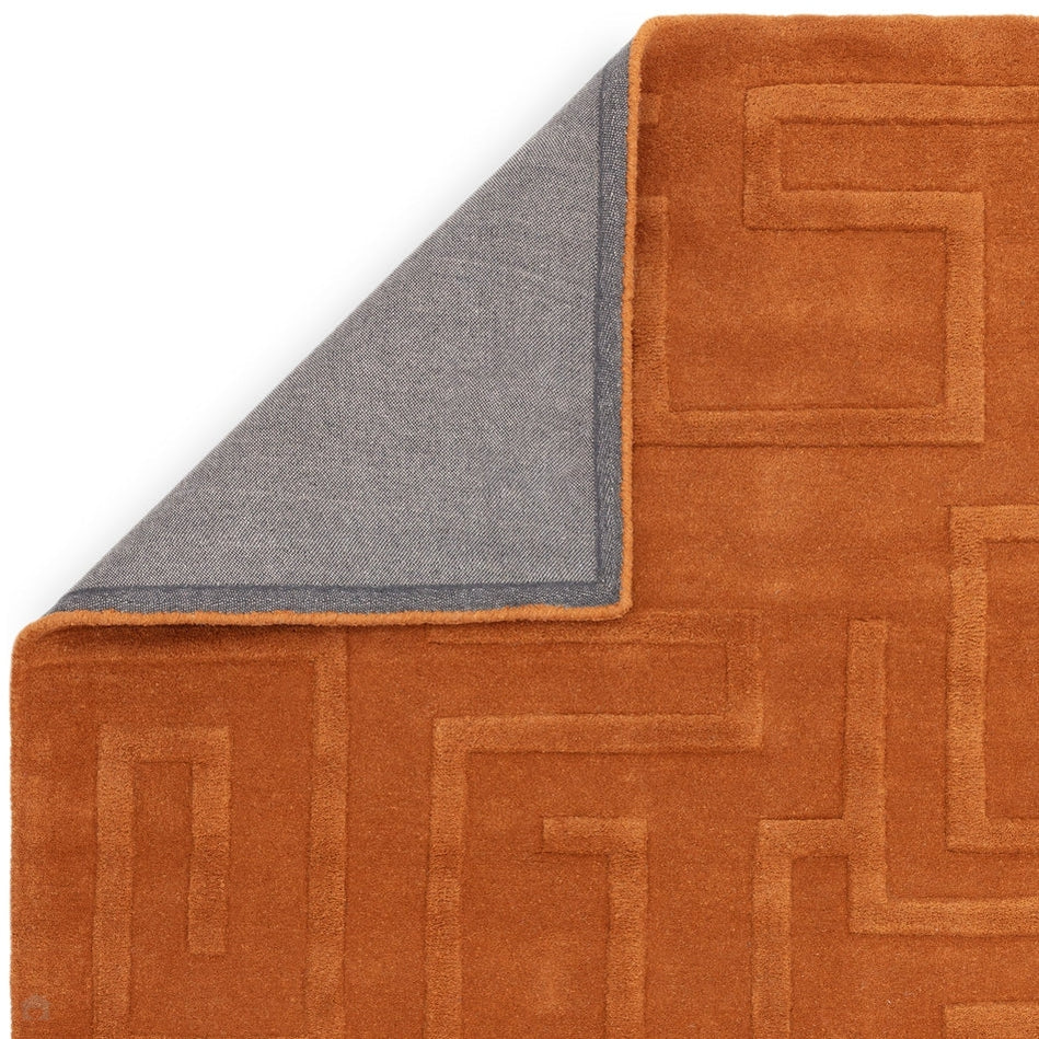 On Sale Maze Modern Geometric Hand-Carved Hi-Low Textured Wool Rust Rug ...
