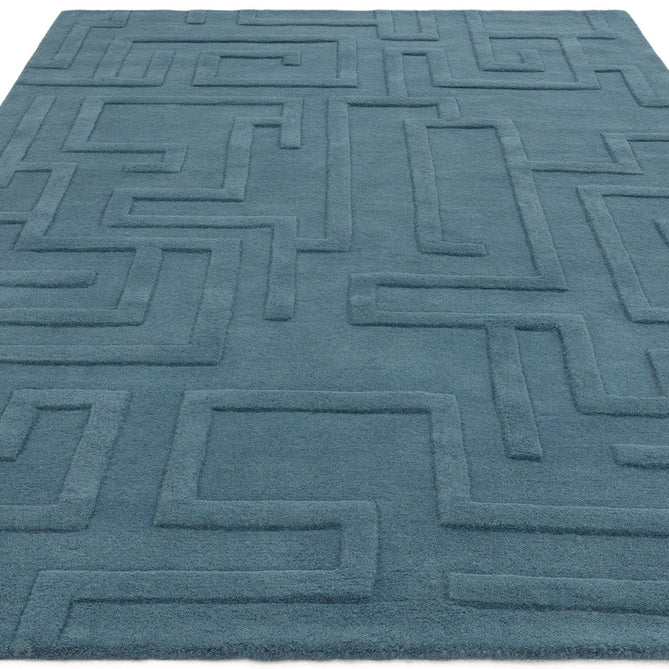 Maze Modern Geometric Hand-Carved Hi-Low Textured Wool Teal Blue Rug-Asiatic Carpets-Rug Love - The Most Loved Rug Store