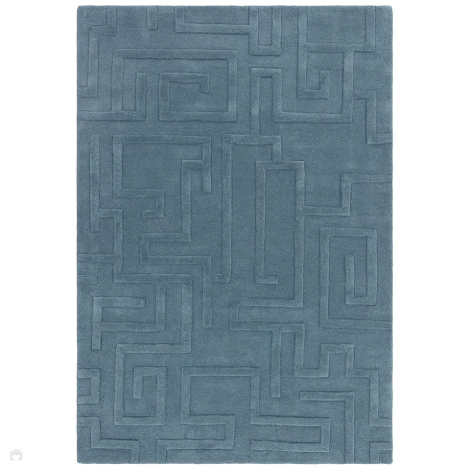 Maze Modern Geometric Hand-Carved Hi-Low Textured Wool Teal Blue Rug-Asiatic Carpets-Rug Love - The Most Loved Rug Store