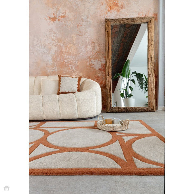 Metro Modern Geometric Hand-Carved Hi-Low Wool Warm Beige/Rust Rug-Asiatic Carpets-Rug Love - The Most Loved Rug Store