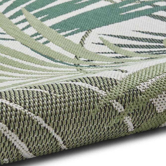Miami 19433 Botanical Floral Palmate Durable Stain-Resistant Weatherproof Flatweave In-Outdoor Green/Light Beige Rug-Think Rugs-Rug Love - The Most Loved Rug Store