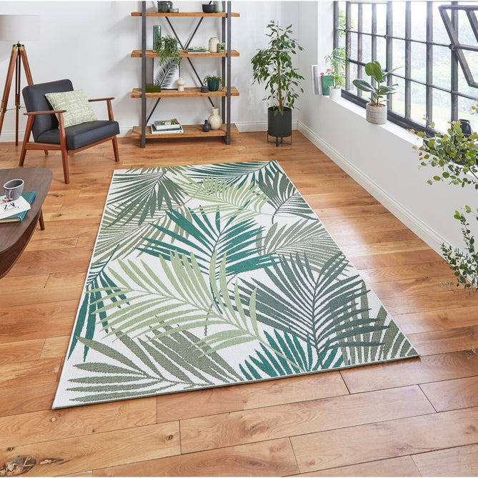 Miami 19433 Botanical Floral Palmate Durable Stain-Resistant Weatherproof Flatweave In-Outdoor Green/Light Beige Rug-Think Rugs-Rug Love - The Most Loved Rug Store