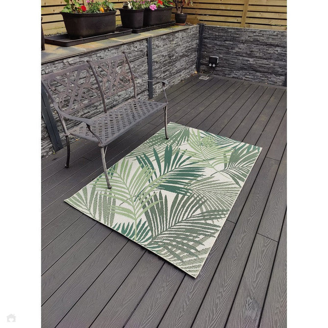 Miami 19433 Botanical Floral Palmate Durable Stain-Resistant Weatherproof Flatweave In-Outdoor Green/Light Beige Rug-Think Rugs-Rug Love - The Most Loved Rug Store