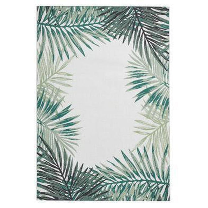 Miami 19435 Botanical Floral Palmate Durable Stain-Resistant Weatherproof Flatweave In-Outdoor Light Beige/Green Rug-Think Rugs-Rug Love - The Most Loved Rug Store
