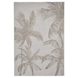 Miami A444 Botanical Floral Palm Trees Durable Stain-Resistant Weatherproof Flatweave In-Outdoor Beige Rug