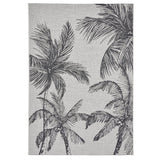 Miami A444 Botanical Floral Palm Trees Durable Stain-Resistant Weatherproof Flatweave In-Outdoor Cream/Black Rug