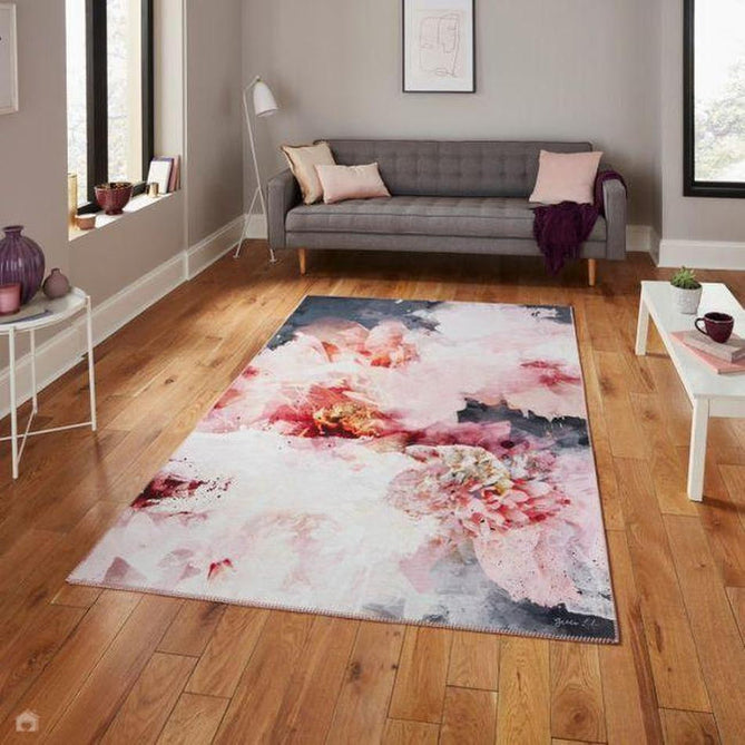 Michelle Collins FLOO24 Modern Abstract Printed Smooth Soft-Touch Polyester Flat-Pile Flatweave Rose/Black Rug-Think Rugs-Rug Love - The Most Loved Rug Store