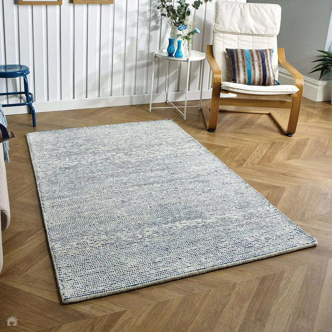 Milano Modern Plain Mottle Speckles Hand-Woven Textured Felted Space-Dyed Wool Cream/Blue Rug-Melrose-Rug Love - The Most Loved Rug Store