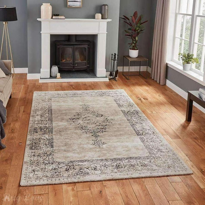 Milano N9695 Traditional Moroccan Vintage Distressed Medallion Border Soft-Touch Beige Rug-Think Rugs-Rug Love - The Most Loved Rug Store