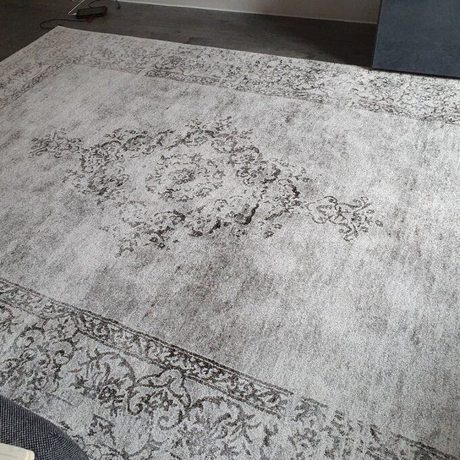 Milano N9695 Traditional Moroccan Vintage Distressed Medallion Border Soft-Touch Grey Rug-Think Rugs-Rug Love - The Most Loved Rug Store