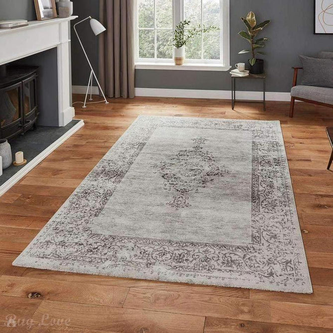 Milano N9695 Traditional Moroccan Vintage Distressed Medallion Border Soft-Touch Grey Rug-Think Rugs-Rug Love - The Most Loved Rug Store