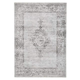 Milano N9695 Traditional Moroccan Vintage Distressed Medallion Border Soft-Touch Grey Rug