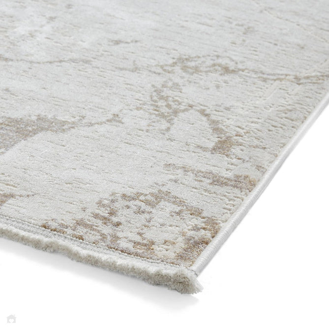 Mirage MR15 Modern Abstract Distressed Metallic Shimmer Soft Textured High-Density Polyester/Viscose Mix Low Profile Short Pile Cream/Beige Rug-Think Rugs-Rug Love - The Most Loved Rug Store