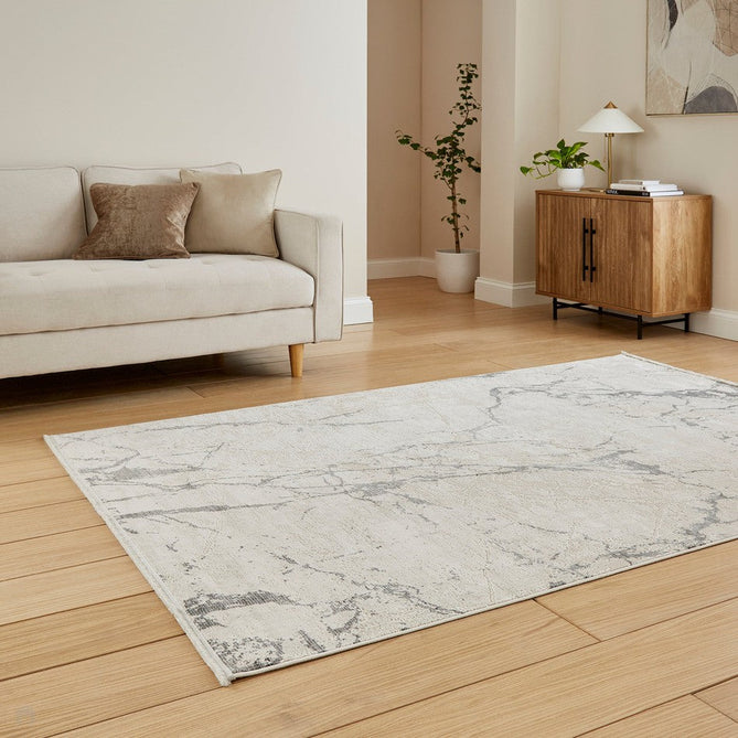 Mirage MR15 Modern Abstract Distressed Metallic Shimmer Soft Textured High-Density Polyester/Viscose Mix Low Profile Short Pile Grey/Cream Rug-Think Rugs-Rug Love - The Most Loved Rug Store