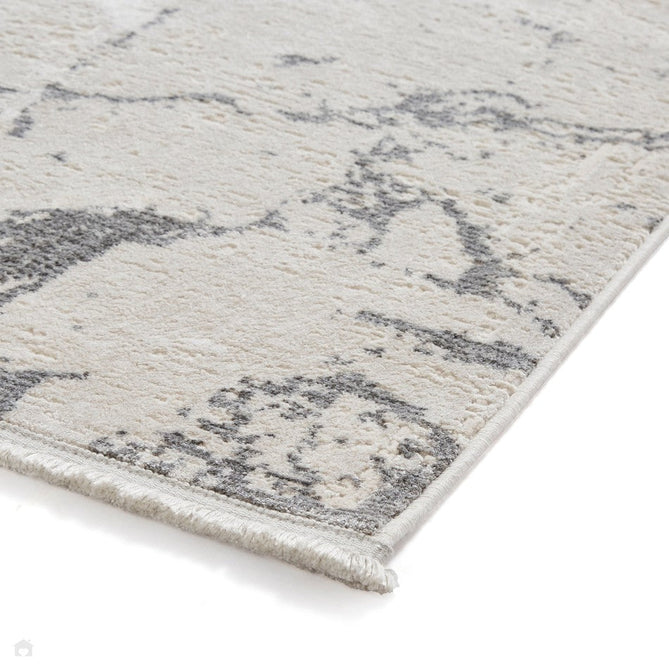Mirage MR15 Modern Abstract Distressed Metallic Shimmer Soft Textured High-Density Polyester/Viscose Mix Low Profile Short Pile Grey/Cream Rug-Think Rugs-Rug Love - The Most Loved Rug Store