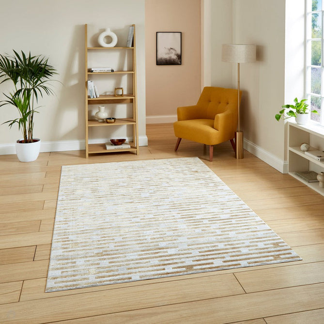 Mirage MR16 Modern Abstract Distressed Metallic Shimmer Soft Textured High-Density Polyester/Viscose Mix Low Profile Short Flat Pile Beige/Earth Rug-Think Rugs-Rug Love - The Most Loved Rug Store