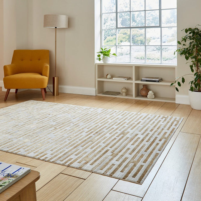 Mirage MR16 Modern Abstract Distressed Metallic Shimmer Soft Textured High-Density Polyester/Viscose Mix Low Profile Short Flat Pile Beige/Earth Rug-Think Rugs-Rug Love - The Most Loved Rug Store