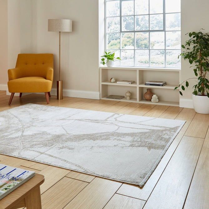 Mirage MR26 Modern Abstract Distressed Metallic Shimmer Soft Textured High-Density Polyester/Viscose Mix Low Profile Short Flat Pile Cream/Beige Rug-Think Rugs-Rug Love - The Most Loved Rug Store