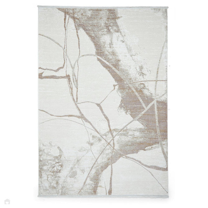 Mirage MR26 Modern Abstract Distressed Metallic Shimmer Soft Textured High-Density Polyester/Viscose Mix Low Profile Short Flat Pile Cream/Beige Rug-Think Rugs-Rug Love - The Most Loved Rug Store