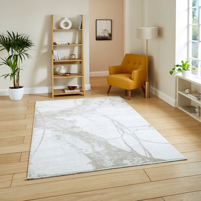 Mirage MR26 Modern Abstract Distressed Metallic Shimmer Soft Textured High-Density Polyester/Viscose Mix Low Profile Short Pile Cream/Beige Rug-Think Rugs-Rug Love - The Most Loved Rug Store