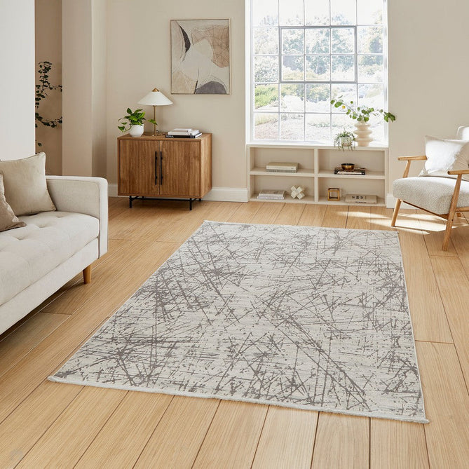 Mirage MR80 Modern Abstract Distressed Metallic Shimmer Soft Textured High-Density Polyester/Viscose Mix Low Profile Short Pile Grey Rug-Think Rugs-Rug Love - The Most Loved Rug Store