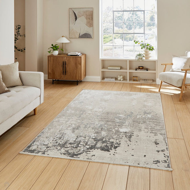 Mirage MR93 Modern Abstract Distressed Metallic Shimmer Soft Textured High-Density Polyester/Viscose Mix Low Profile Short Pile Grey/Beige/Cream Rug-Think Rugs-Rug Love - The Most Loved Rug Store