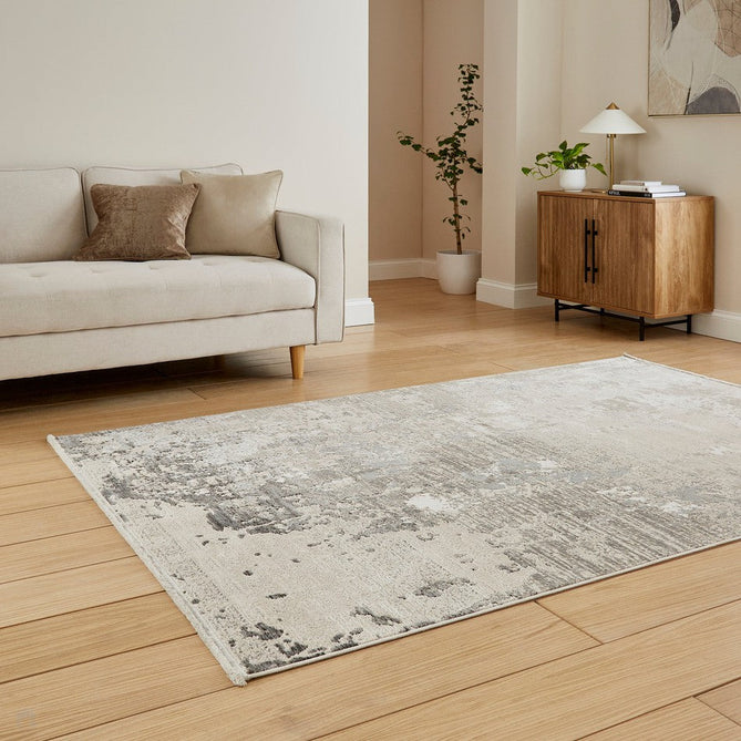 Mirage MR93 Modern Abstract Distressed Metallic Shimmer Soft Textured High-Density Polyester/Viscose Mix Low Profile Short Pile Grey/Beige/Cream Rug-Think Rugs-Rug Love - The Most Loved Rug Store