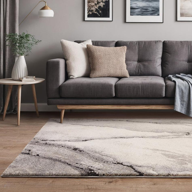 Mirage Oasis Modern Abstract Soft Hi-Lo Textured High-Density Pile Ivory/Ash Grey/Charcoal/Beige Rug-Asiatic Carpets-Rug Love - The Most Loved Rug Store