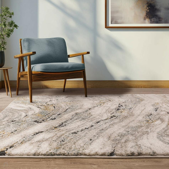 Mirage Wave Modern Abstract Soft Hi-Lo Textured High-Density Pile Light Grey/Slate Blue/Ivory/Charcoal/Ochre Rug-Asiatic Carpets-Rug Love - The Most Loved Rug Store