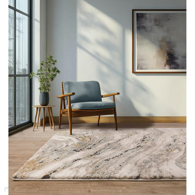 Mirage Wave Modern Abstract Soft Hi-Lo Textured High-Density Pile Light Grey/Slate Blue/Ivory/Charcoal/Ochre Rug-Asiatic Carpets-Rug Love - The Most Loved Rug Store