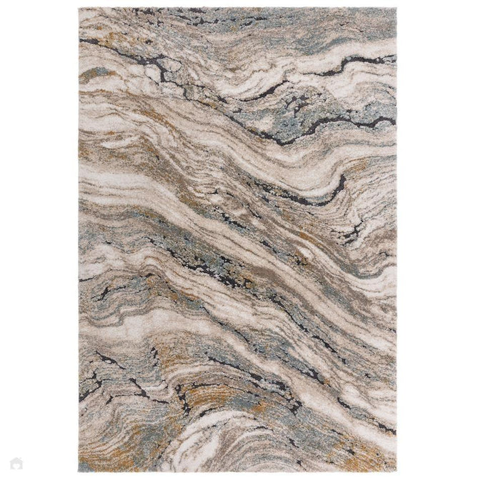 Mirage Wave Modern Abstract Soft Hi-Lo Textured High-Density Pile Light Grey/Slate Blue/Ivory/Charcoal/Ochre Rug-Asiatic Carpets-Rug Love - The Most Loved Rug Store