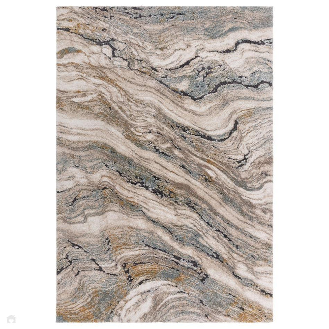 Mirage Wave Modern Abstract Soft Hi-Lo Textured High-Density Pile Light Grey/Slate Blue/Ivory/Charcoal/Ochre Rug-Asiatic Carpets-Rug Love - The Most Loved Rug Store