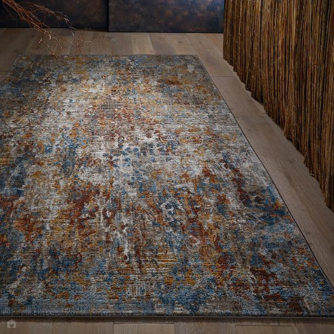 Mojave 4440 S Modern Abstract Distressed Soft-Touch Recycled Polyester Low Profile Short Pile Rust/Denim/Ochre/Grey/Brown/Multicolour Rug-Oriental Weavers-Rug Love - The Most Loved Rug Store