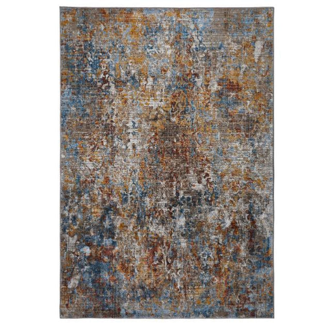 Mojave 4440 S Modern Abstract Distressed Soft-Touch Recycled Polyester Low Profile Short Pile Rust/Denim/Ochre/Grey/Brown/Multicolour Rug-Oriental Weavers-Rug Love - The Most Loved Rug Store