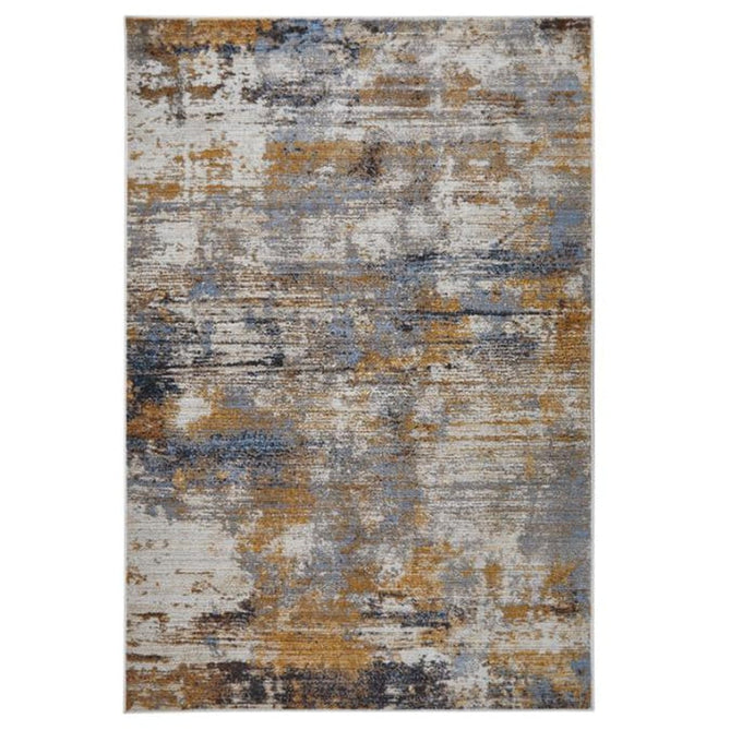 Mojave 8026 W Modern Abstract Distressed Soft-Touch Recycled Polyester Low Profile Short Pile Burnt Ochre/Slate Blue/Grey/Beige/Multicolour Rug-Oriental Weavers-Rug Love - The Most Loved Rug Store