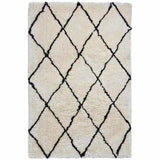 Morocco 2491 Super-Plush Moroccan Berber Diamond Hand-Made Super-Soft Fine Yarn Polyester Boho Shaggy Ivory/Black Rug