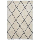 Morocco 2491 Super-Plush Moroccan Berber Diamond Hand-Made Super-Soft Fine Yarn Polyester Boho Shaggy Ivory/Grey Rug