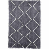 Morocco 3742 Super-Plush Moroccan Berber Zig Zag Hand-Made Super-Soft Faux Fur Fine Yarn Polyester Boho Shaggy Grey/Cream Rug