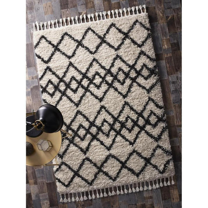 Morocco Modern Moroccan Berber Geometric Plush Soft Boho Shaggy Tassel Ivory/Charcoal Rug-Origins-Rug Love - The Most Loved Rug Store