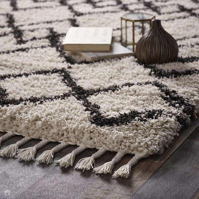 Morocco Modern Moroccan Berber Geometric Plush Soft Boho Shaggy Tassel Ivory/Charcoal Rug-Origins-Rug Love - The Most Loved Rug Store