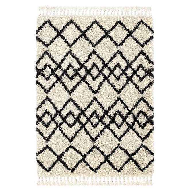 Morocco Modern Moroccan Berber Geometric Plush Soft Boho Shaggy Tassel Ivory/Charcoal Rug-Origins-Rug Love - The Most Loved Rug Store