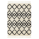 Morocco Modern Moroccan Berber Geometric Plush Soft Boho Shaggy Tassel Ivory/Charcoal Rug