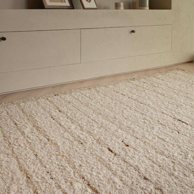 Napa Ladder Modern Plain Subtle Stripe Border Organic Hand-Woven Textured Wool Loop Pile Natural Beige/Sandstone Rug