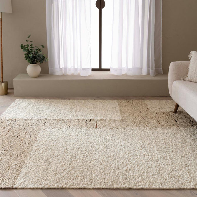 Napa Tumbla Modern Plain Block Organic Hand-Woven Textured Wool Loop Pile Natural Beige/Sandstone Rug