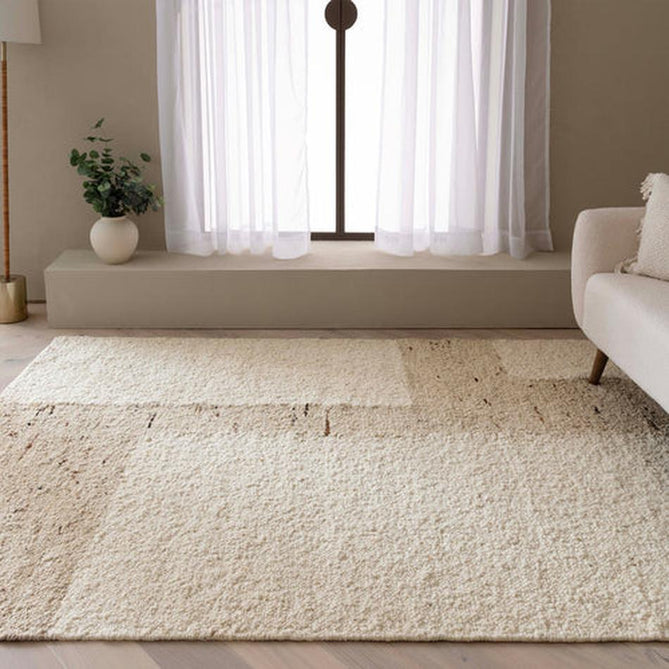 Napa Tumbla Modern Plain Block Organic Hand-Woven Textured Wool Loop Pile Natural Beige/Sandstone Rug